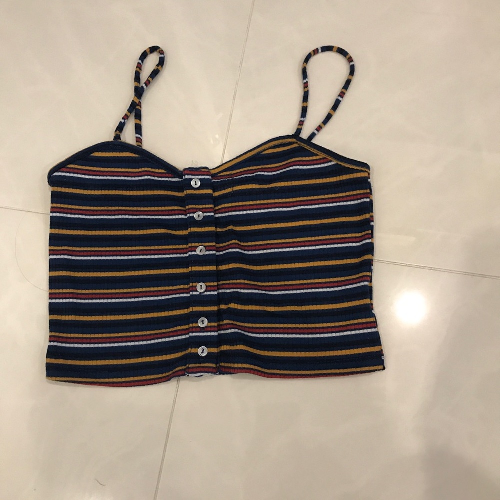 Striped Button Front Cropped Tank - Picture 2 of 3